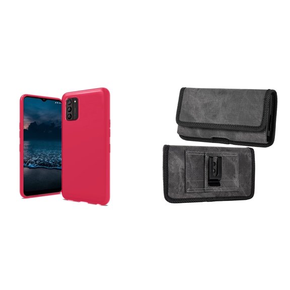 Bemz Flexible TPU Protection Slim Fit Case and Belt Holster Pouch for Nokia G100 (Hot Pink/Gray)