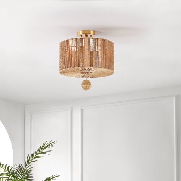 Safavieh Jemmi 3-Light Adjustable Pendant - Brass Finish, Ivory Fabric Shades, LED Bulb Included