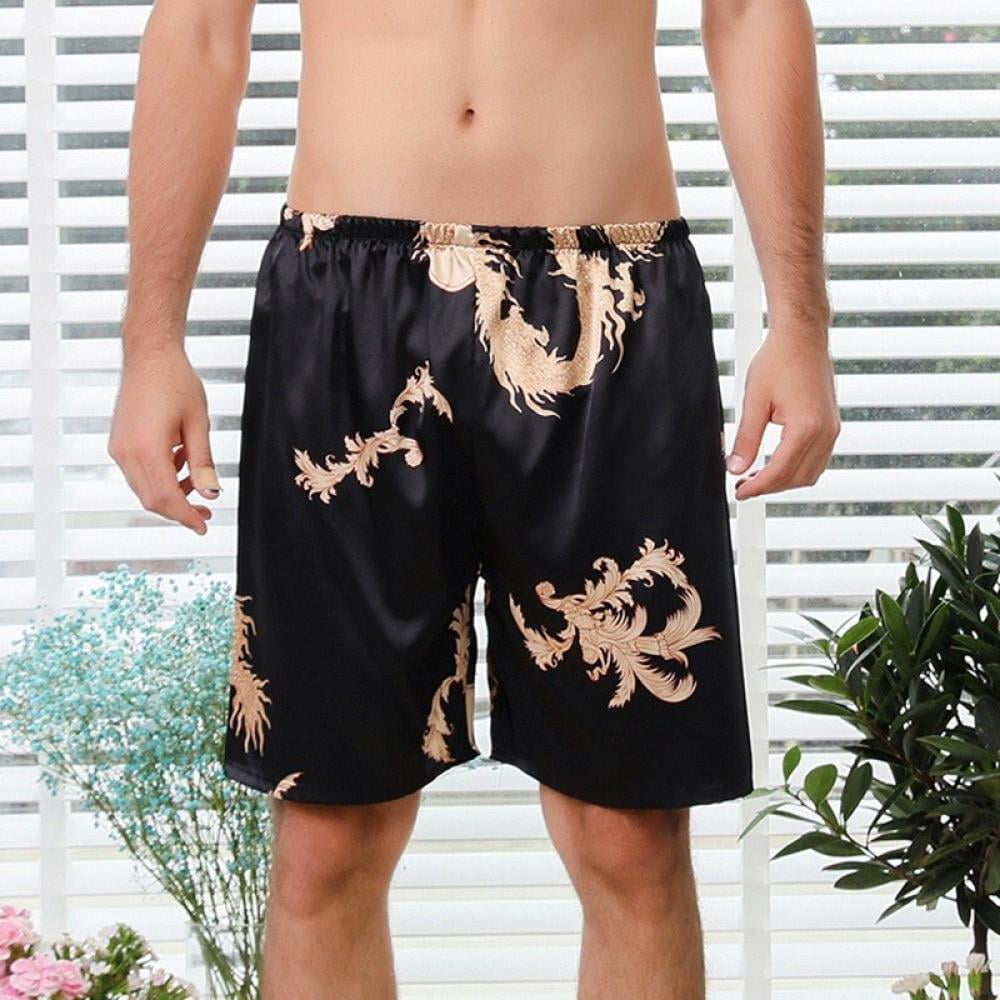 Baggy Shorts Pants Home Underwear Mens Boxer SPA Loose Sleep Satin Silk 