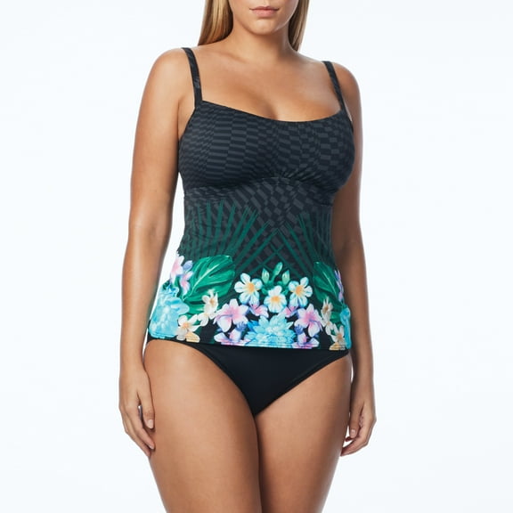 COCO REEF Black Multi Tropical Escape Tankini Swim Top, US 32C, UK 32C, NWOT