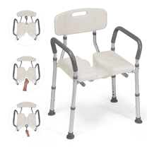 MaxKare Shower Chair with U-Shape Groove Cutout for Private Cleaning, Shower Stool 6 Levels Adjustable Height, 300 Weight Capacity