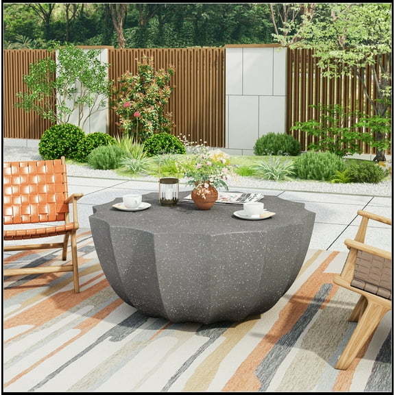 35.43" Modern Outdoor Waterproof Coffee Table - Durable MgO Cement Design for Patio, Garden, Backyard & Living Room - Weather-Resistant