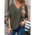 thumbnail image 2 of Autumn Women'S Long Sleeve Shirt V Neck Knit Pullover Tunic Top Women'S Shirt Formal Casual  Green XL, 2 of 5