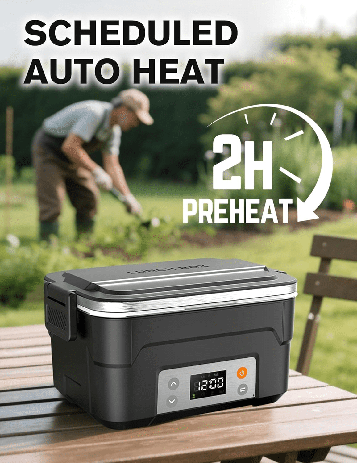XL 6.3-Cup Cordless Electric Lunch Box for Adults, Heated Lunch Box for Men with Scheduled Heating, Portable Car Food Warmer with Utensils, Two-Tier Bag, Removable Divider