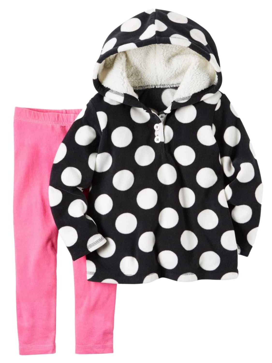 Carters Infant Girls Black Polka Dot Hoodie Top \u0026 Leggings Outfit 2 PC Set 3M