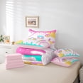 thumbnail image 6 of meiyoeat Pink Ice Cream Drip 7 Pieces Bedding Comforter Set For Girls,Multicolor Baseball Theme R Letter Print Full Bedding Set,Pink Reversible, 6 of 7