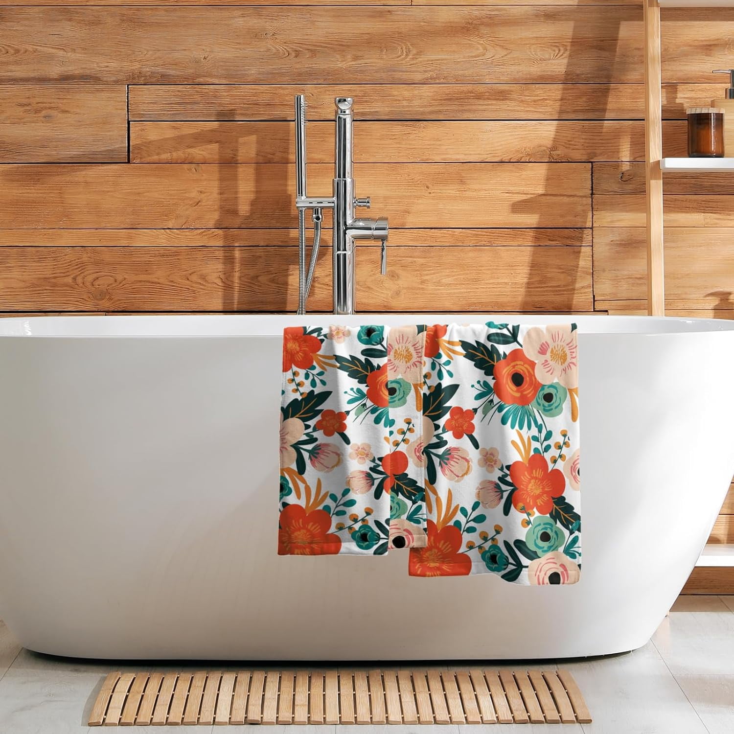 Colorful Floral Hand Towels 2 Pcs Poppy Flower Face Towel Kitchen Dish Towels Soft Bath Towel for Bathroom Gym Spa Decor