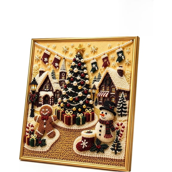 Christmas Pearl Diamond Painting Kit with Frame - 5D Gemstone Art Craft for Adults & Beginners, Healing Stress-Relieving Home Decor