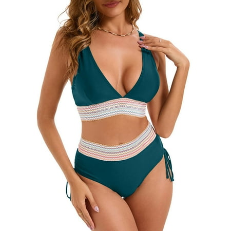 OSFVNOXV Women s Two-Piece Swimsuits Summer 2025 Push Up Ruched Bra High Cut Swimwear Bathing Suit Bottom Clearance