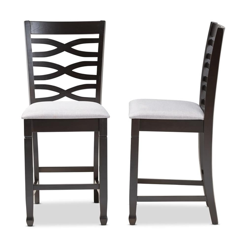 Baxton Studio Lanier Modern and Contemporary Gray Fabric Upholstered Espresso Brown Finished Wood Counter Height Pub Chair Set (Set of 2)