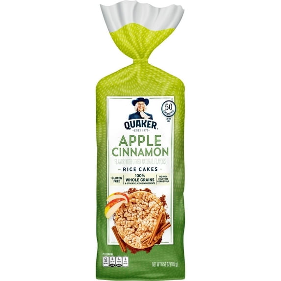 5 Pack Of Quaker Apple Cinnamon Rice Cakes, Gluten-Free Snack, 6.53 oz Bag, With Olive Green Bowl By ValueNest