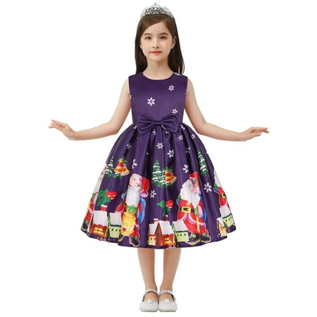 

KDSJSXW Christmas Pretty Dresses for Girls Costume Dress Kids Princess Christmas Pageant Xmas Child Gown Dance Party Girls Girls Dress Skirt Clearance(Purple 130)