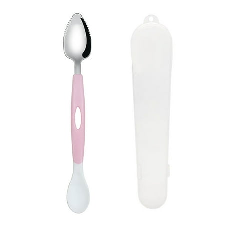 

Dido Kids Spoon 2-Ended Baby Feeding Training Spoon Stainless Steel Serrated Fruit Scraping Utensil Pink with Box