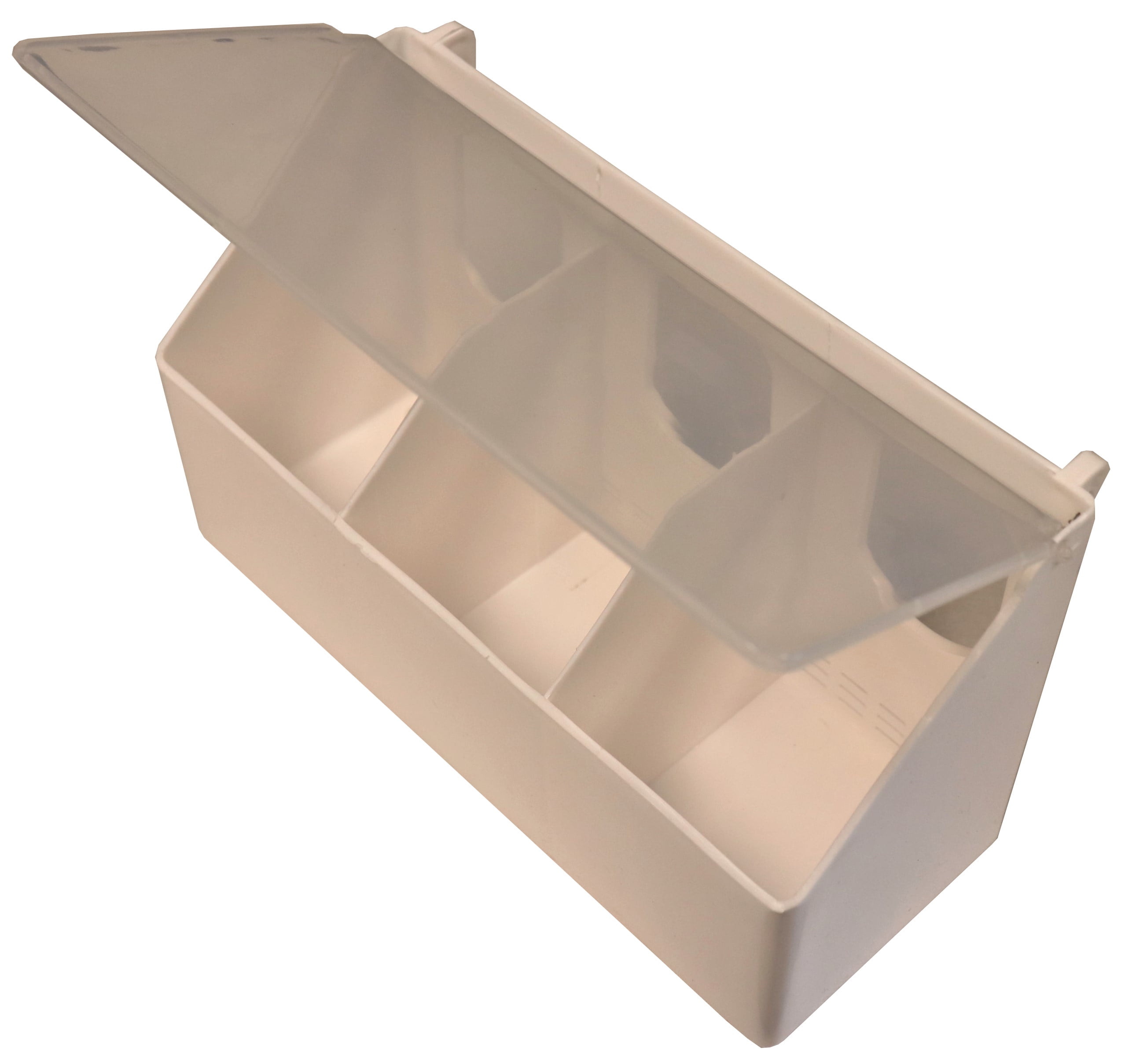 4 PACK OF 3 HOLE PLASTIC QUAIL PIGEON DOVE BIRD OUTSIDE OF CAGE MOUNT FEEDERS