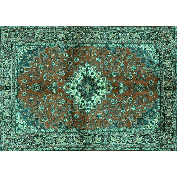 Ahgly Company Indoor Rectangle Persian Turquoise Blue Traditional Area Rugs, 4' x 6'