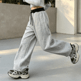 thumbnail image 4 of THJRPQJFD Girls Sweatpants Wide Leg High Waist Baggy Sweat Pants Contrast-Waist Track Pants Oversized Sports Joggers with Pockets Preppy Open Bottom, 4 of 4