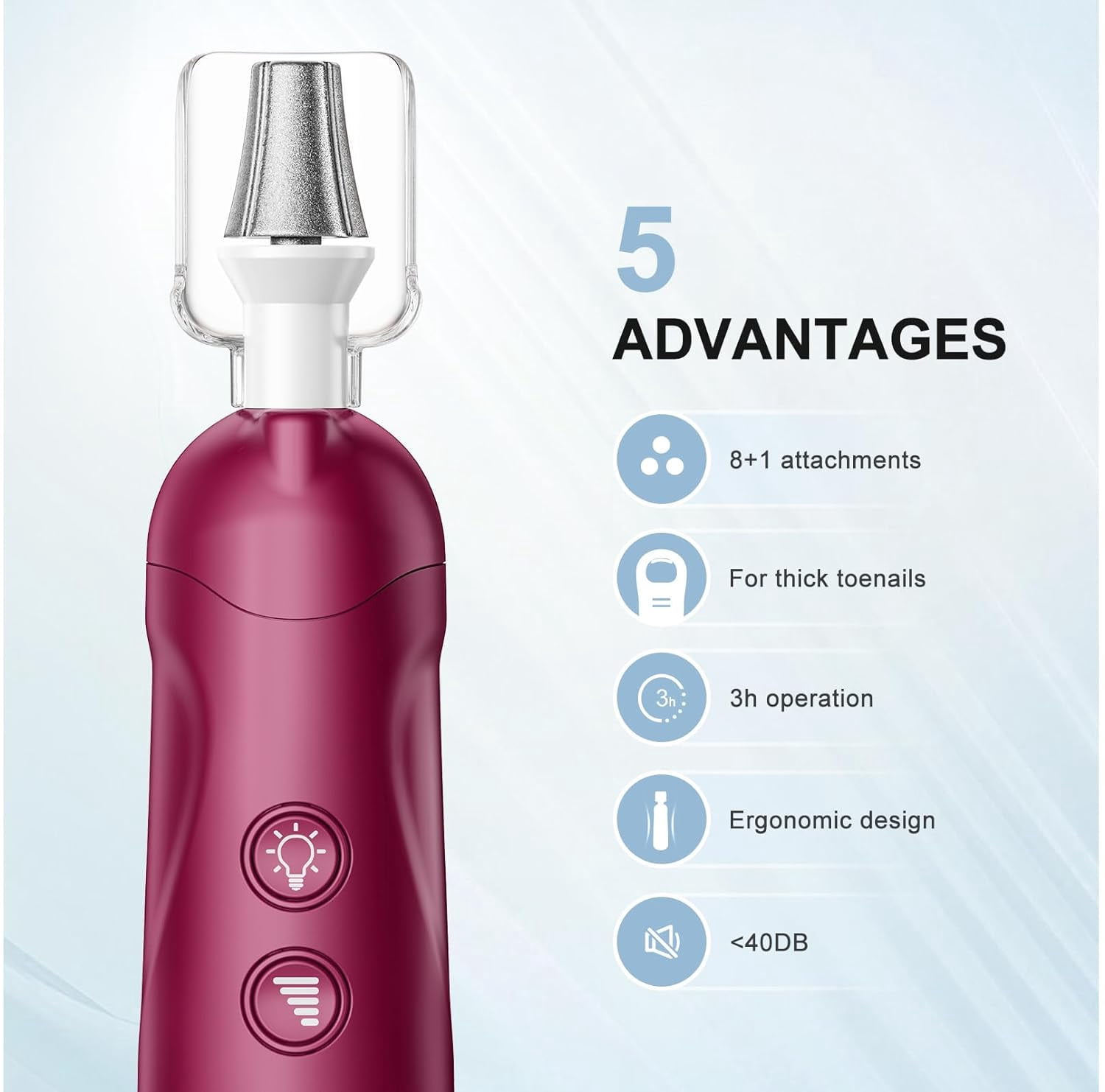 Professional Manicure Pedicure Kit: 5 Speed Cordless Nail Drill for Thick Nail Toenail Cuticle, Hand Feet Trimmer Buffer for Women Men Baby Pet (RED)