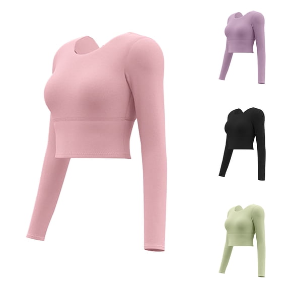 ZyeKqe Womens Workout Tops Long Sleeve Cropped Shirts Crew Neck Running Yoga Top Gym Clothes