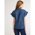 thumbnail image 3 of Free Assembly Women's and Women's Plus Ruffle Trim Neck Top with Short Sleeves, Sizes XS-4X, 3 of 5
