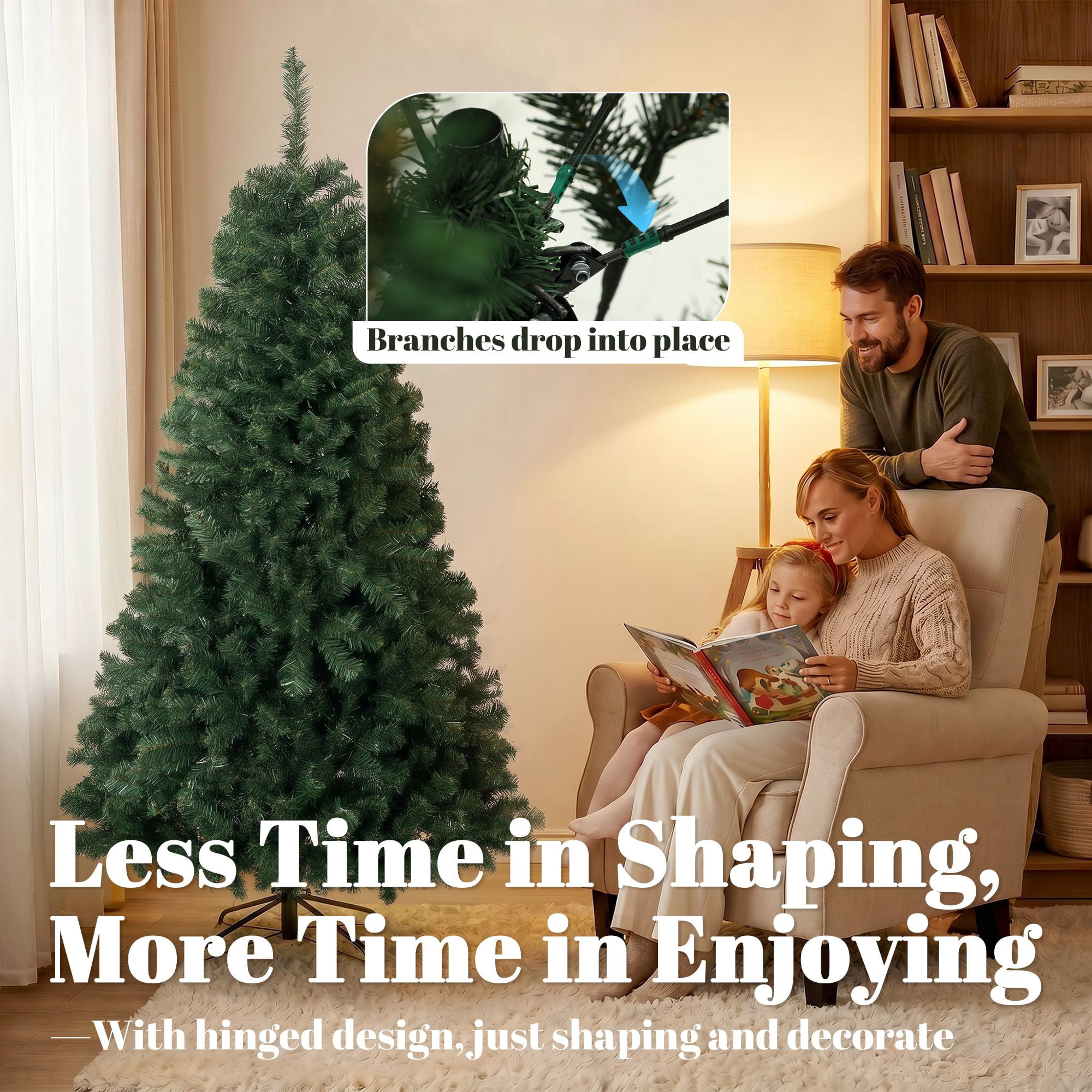 6 ft Artificial Christmas Tree, Norway Spruce Tree, Hinged Xmas Tree with Metal Stand