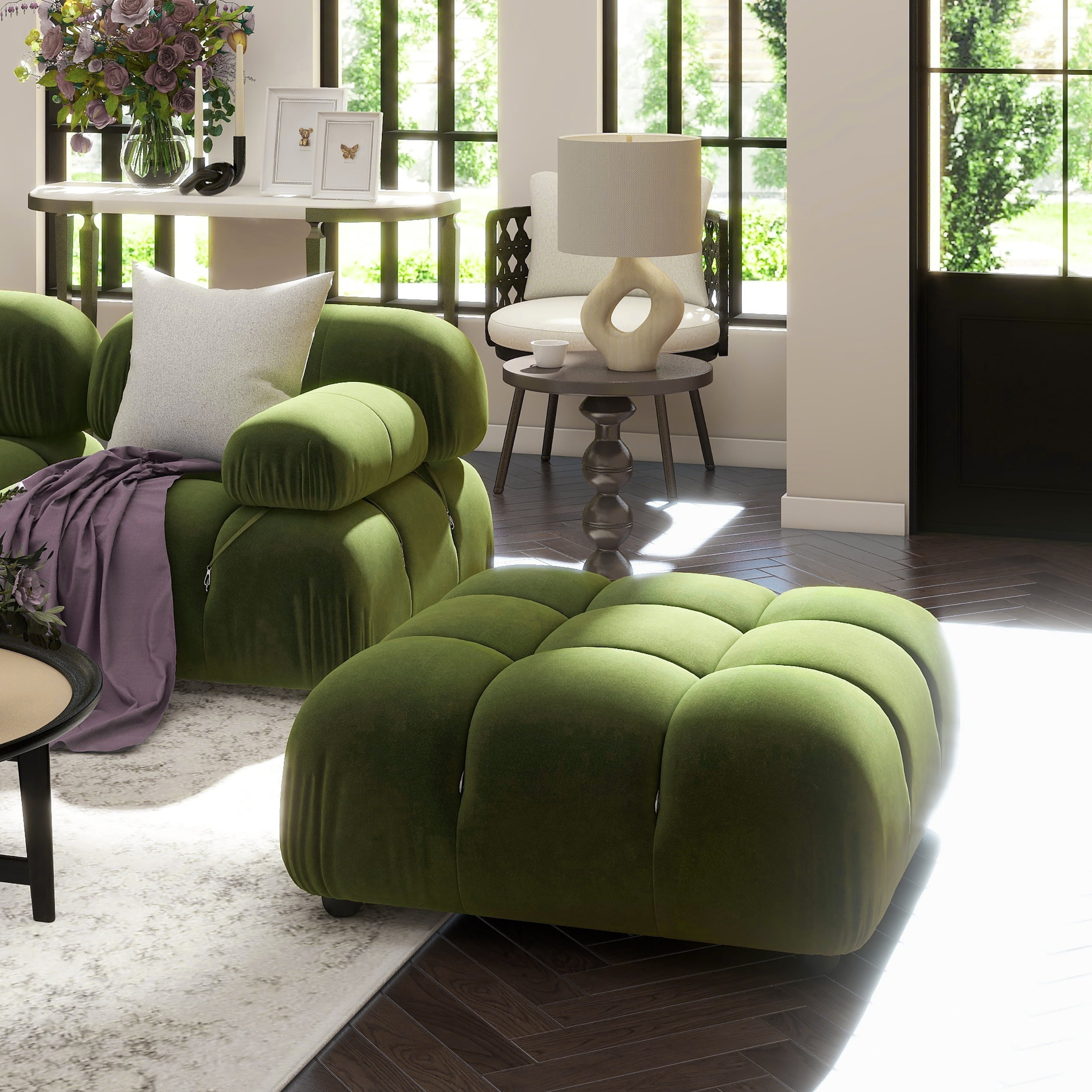 Marcel 36" Bubble Modular Modern Cocktail Ottoman Olive Green