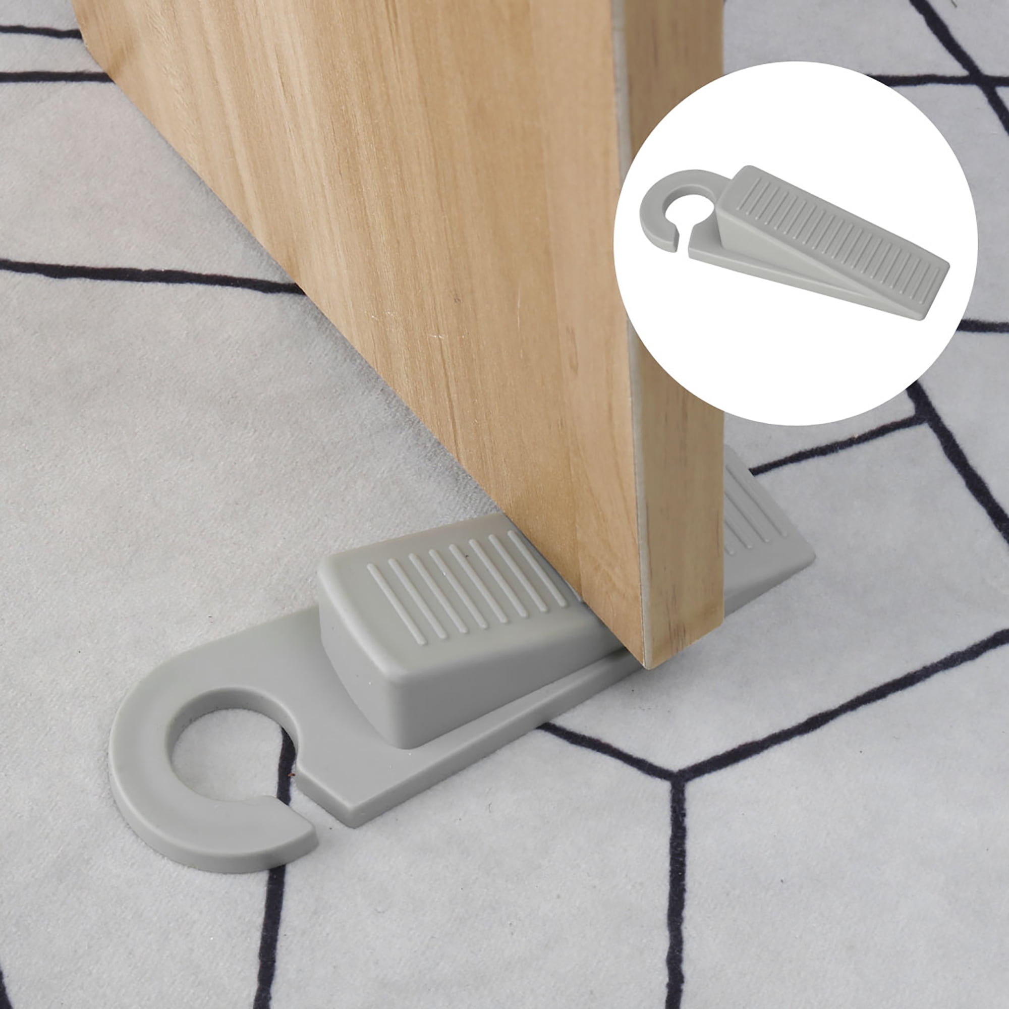 Home Rubber Antislip Wedge Door Stopper Doorstops Protector Gray