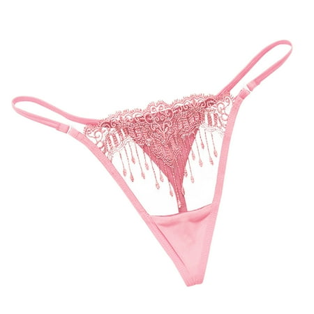 

YUEHAO Womens Underwear Embroidered Women s Underwear Hot Transparent Low-Waisted Hollow Thong (Pink)