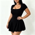 thumbnail image 5 of Blmnix Corset Woman Dress Sexy A Line Dresses Tent Under Dress Short Sleeve Mini Square Neckline Black Adjustable Waist Plus Size Summer Dresses XXL, 5 of 6