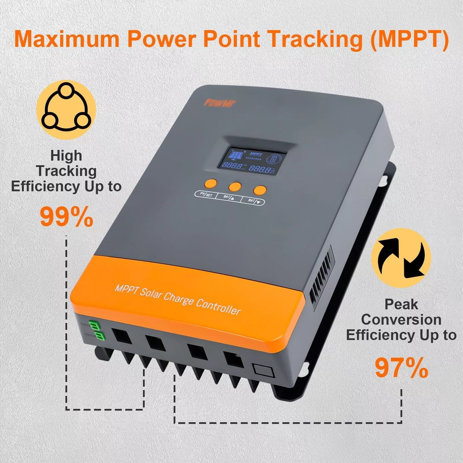 PowMr 80A MPPT Solar Charge Controller, 12V/24V/36/48VDC Input, LCD Display Solar Charge Controller for Flooded Lead-acid Vented Sealed Gel NiCd Lithium Battery, Support 12(Max) Units in Parallel