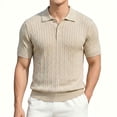 thumbnail image 2 of Short Sleeve Knit Golf Shirts for Men 2026 Summer Polo Collar Cable Knit Stretchy Casual Vacation Beach Tops with Buttons Khaki XL, 2 of 9