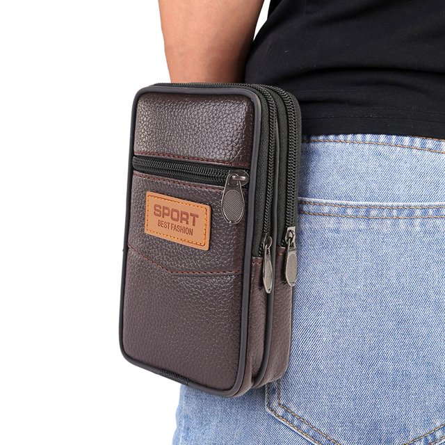 Bolsa Bolso 3 uds Casual PU deportes hombres teléfono monedero riñonera (marrón vertical)