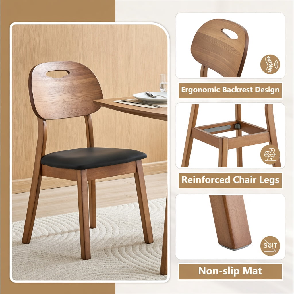 Hommoo 2-Pack Solid Wood Dining Chairs with PU Cushions, Ergonomic Hollow-Back Design, Scratch-Resistant Finish, Ideal for Dining Room, Home Office & Cafe, Black & Walnut