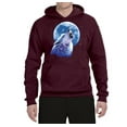 thumbnail image 2 of Wolf Howling at the Moon | Mens Animal Lover Hooded Sweatshirt Graphic Hoodie, Maroon, Small, 2 of 3