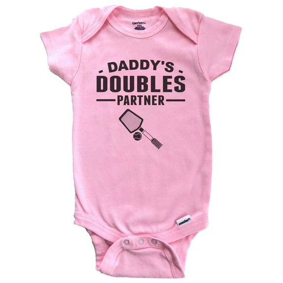 Daddy's Doubles Partner Cute Tennis Baby Bodysuit (Pink)