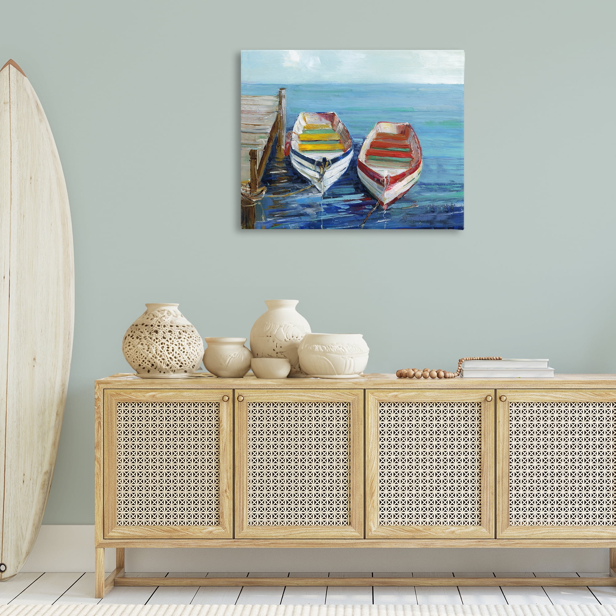 Stupell Industries Twin Boats by Dock Nautical & Beach Painting Wrapped Canvas Art Print Wall Art, 40 x 30