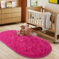 thumbnail image 3 of ZENELESS Oval Fluffy Rug, Non-Slip Soft Plush Shag Carpet for Kids Room Nursery Dorm Living Room, 2.6 x 5.3ft Rose Red, 3 of 6