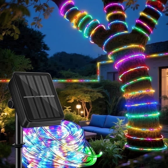 2Pcs Solar Rope Lights 39FT IP65 Waterproof Outdoor Lights LED Copper Fairy String Tube Lights for Party Garden Yard Home Wedding Christmas Halloween Holiday Tree Decoration Lighting(Multi Color)