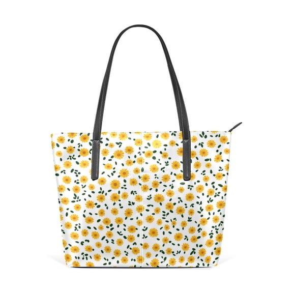 Tote Bag Aesthetic leather Handbags with Zipper for Women Travel Shoulder Bags Purses with compartment. Small Daisy Patterns