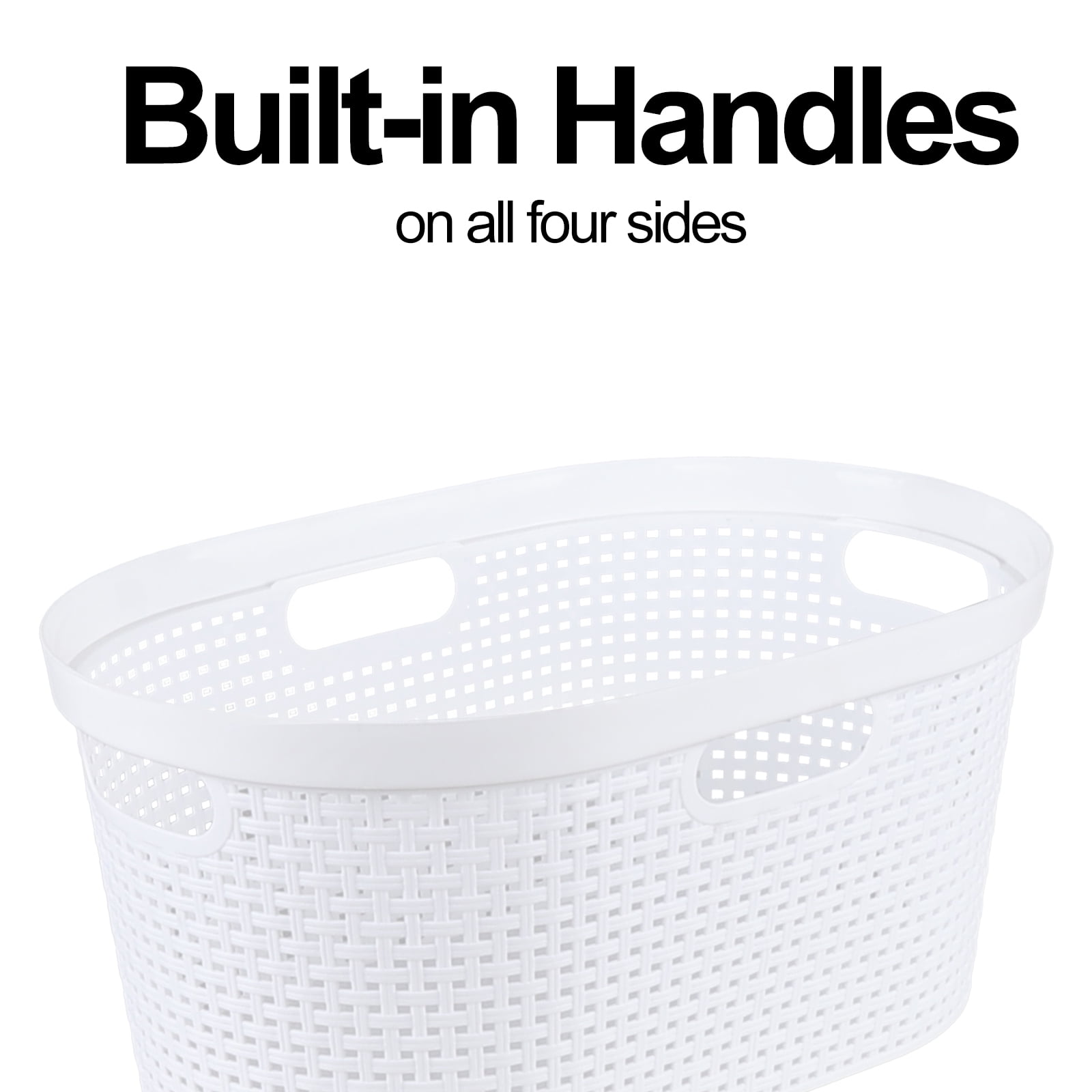 Xyskin 40 L Plastic Laundry Basket with Cutout Handles, White Dirty Clothes Storage Hamper, 4 Pack