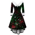 thumbnail image 2 of Women's Fashionable Casual Fitted Christmas Print Party Long-Sleeved V-Neck Hair Collar Dress for Holiday Parties and Events,Dark Green,5XL, 2 of 6