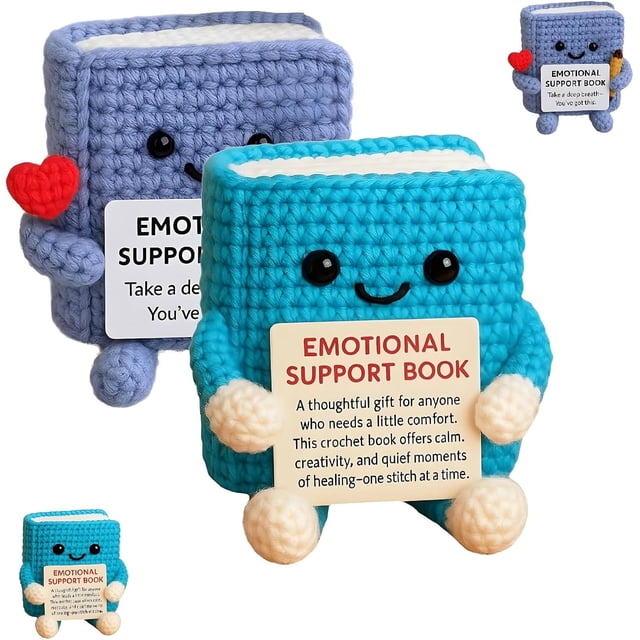 Crochet Emotional Support Book, Handmade Positive Energy Knitted Book, Cute Room Decoration,2025 Inspirational Graduation Gift(Mix)