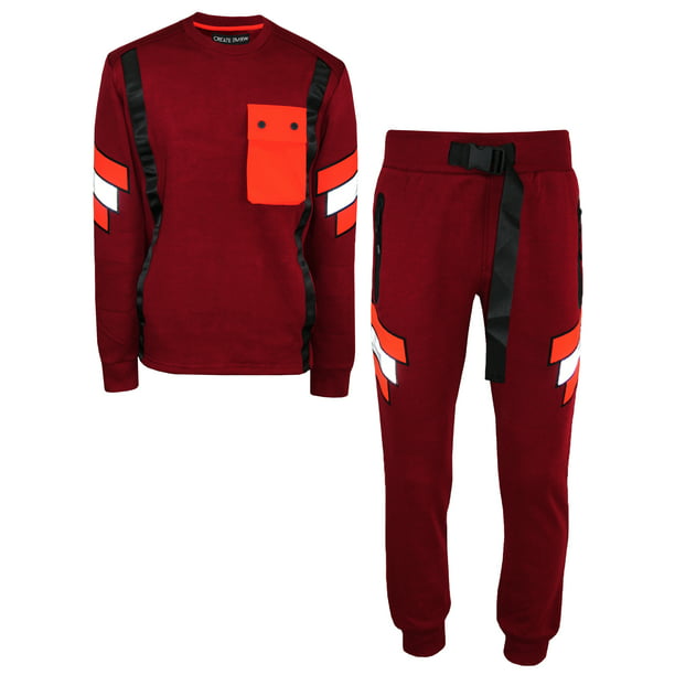 Create 2MRW Tracksuit with Chest Pocket and Reflective Details Pullover  Sweatshirt Jogger Pants Active Set Wine