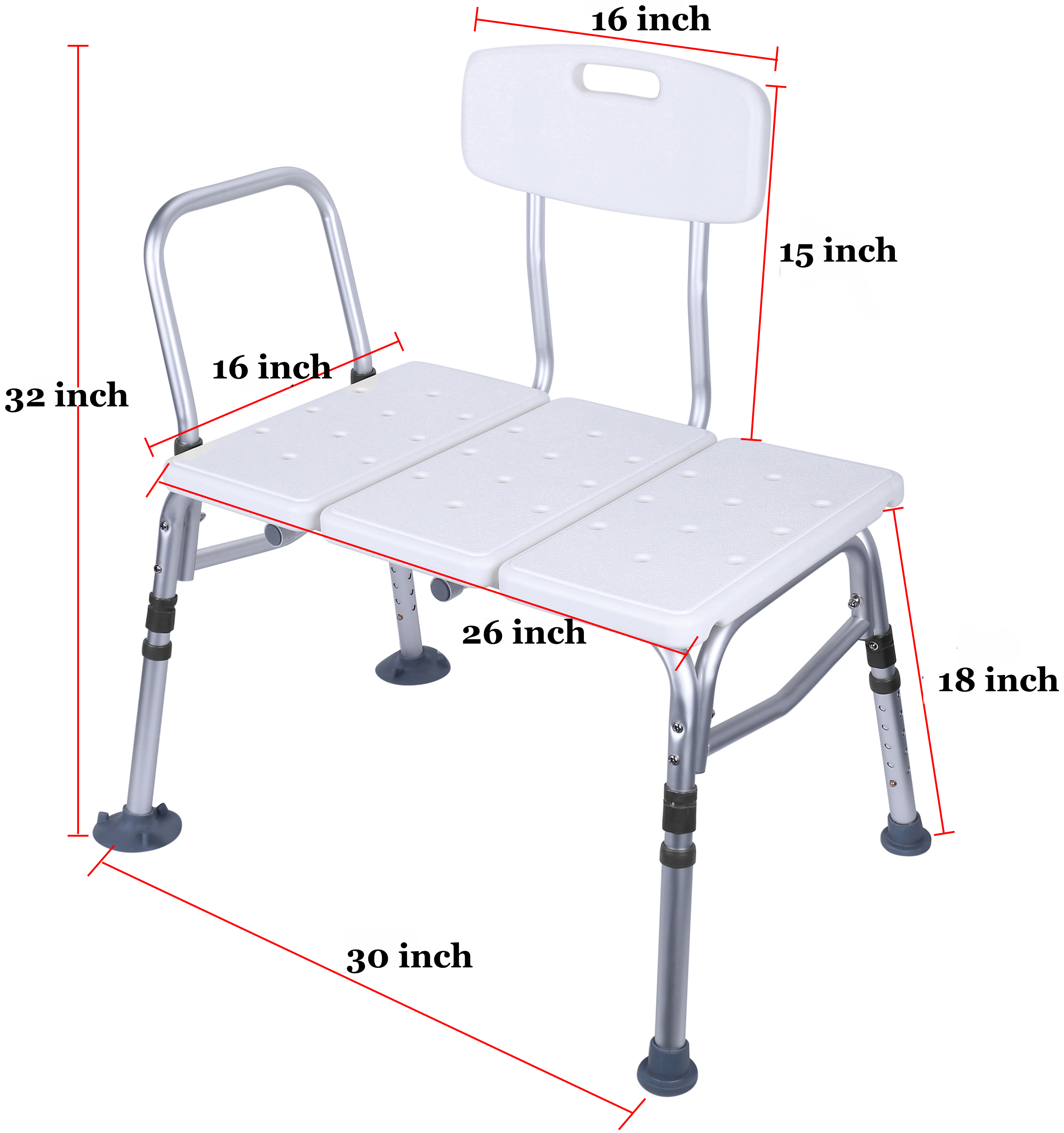 Everyday Essentials Adjustable Height Bath Shower Tub Bench Chair with Adjustable Backrest - image 2 of 5