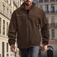 thumbnail image 2 of WTOBBY Men's Stand Collar Plush Jacket, Solid Color Zippered Outdoor Coat, Casual Sports Style Cold Weather Wear with Soft Interior lining,Coffee 2XL, 2 of 5