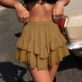 thumbnail image 2 of akafmk Womens Short Skirts Solid Boho Tiered Ruffle Elastic High Waist Flowy Casual A-Line Skirt Summer Beach Vacation, 2 of 7