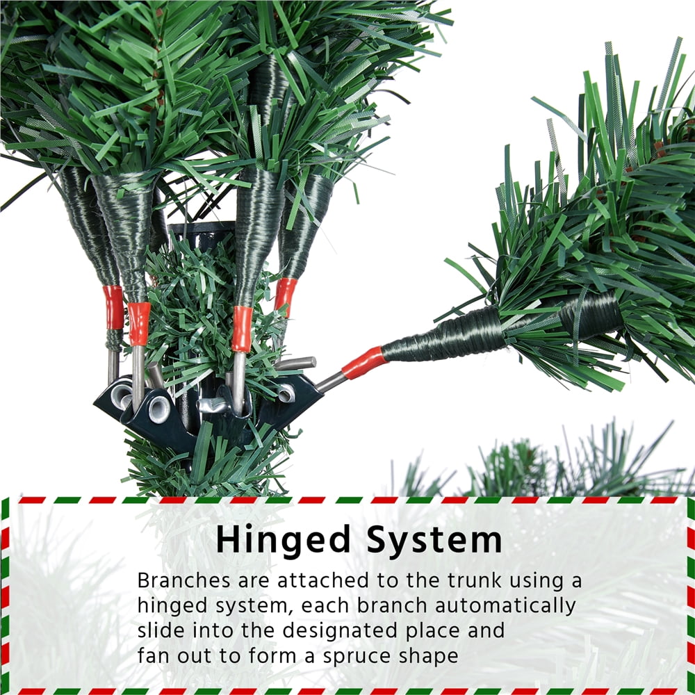 Alden Design 7.5 Ft Unlit Hinged Artificial Spruce Slim Christmas Tree, Green