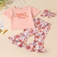 thumbnail image 2 of Baby Girls Pink Romper/Tops + Floral Flared Pants + Headband, 2 of 9