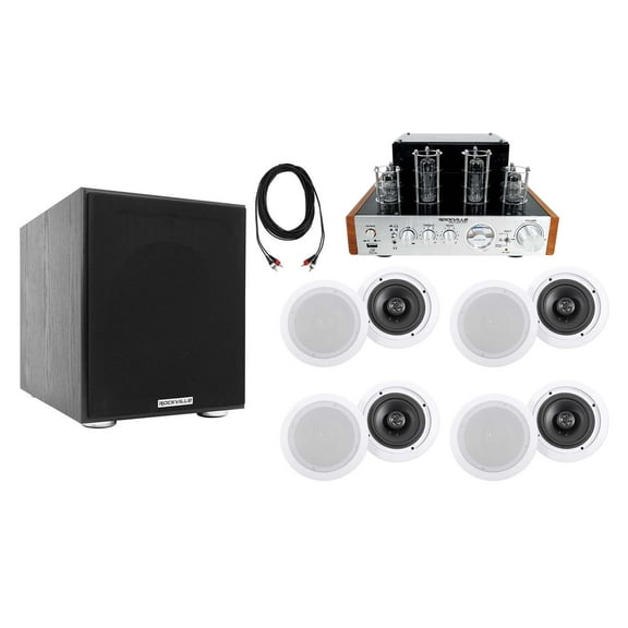 Rockville 2-Tone Tube Amp/Home Theater Receiver (8) 6.5" Ceiling Speakers 8" Sub