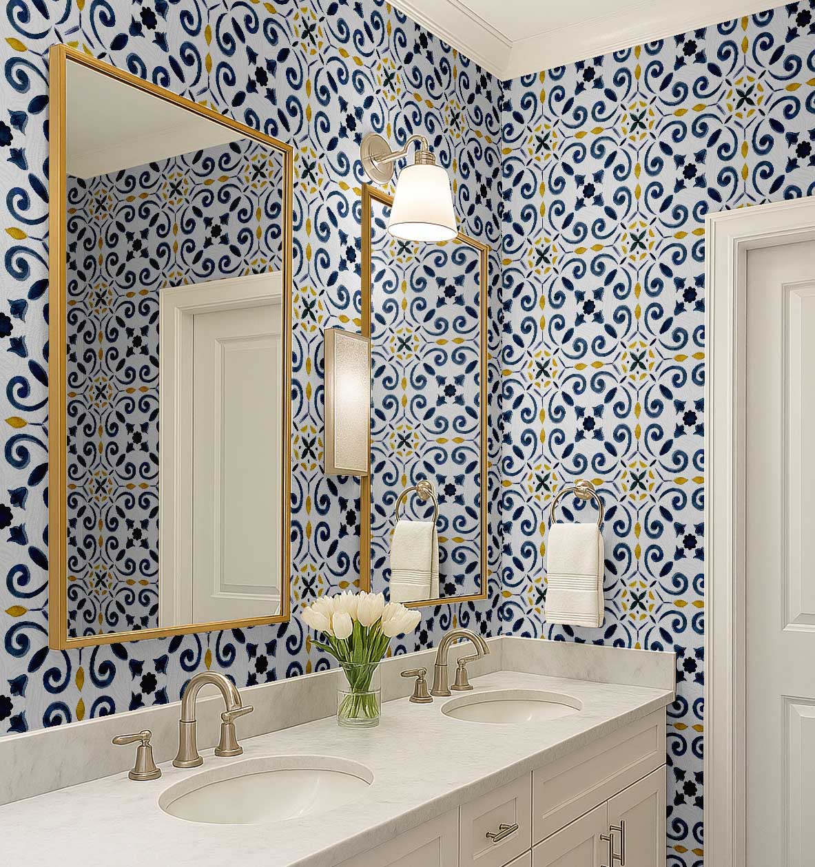 S4sassy Removable Vintage Style Waterproof Wall Wrap, Finish Mosaic Tile Wallcover, Scroll Tile Contact Paper for Backsplash, Kitchen, Self Adhesive Vinyl Wallpaper Roll - Blue - 25"x60"