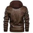 thumbnail image 4 of MANSDOUR Men's Faux Leather Jacket Casual Brown Zip-up Motorcycle Jacket with Removable Hood Brown-XXL, 4 of 8